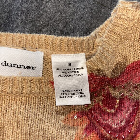 Women's Alfred Dunner Knit Sweater Embroidered Sequin Flower Sz M Cream/Red - Picture 3 of 8